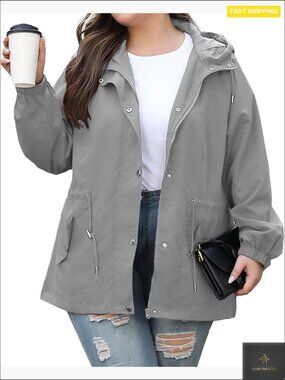 Plus Size Rain Jacket Lightweight Waterproof Hooded Outdoor Windbreaker Trench